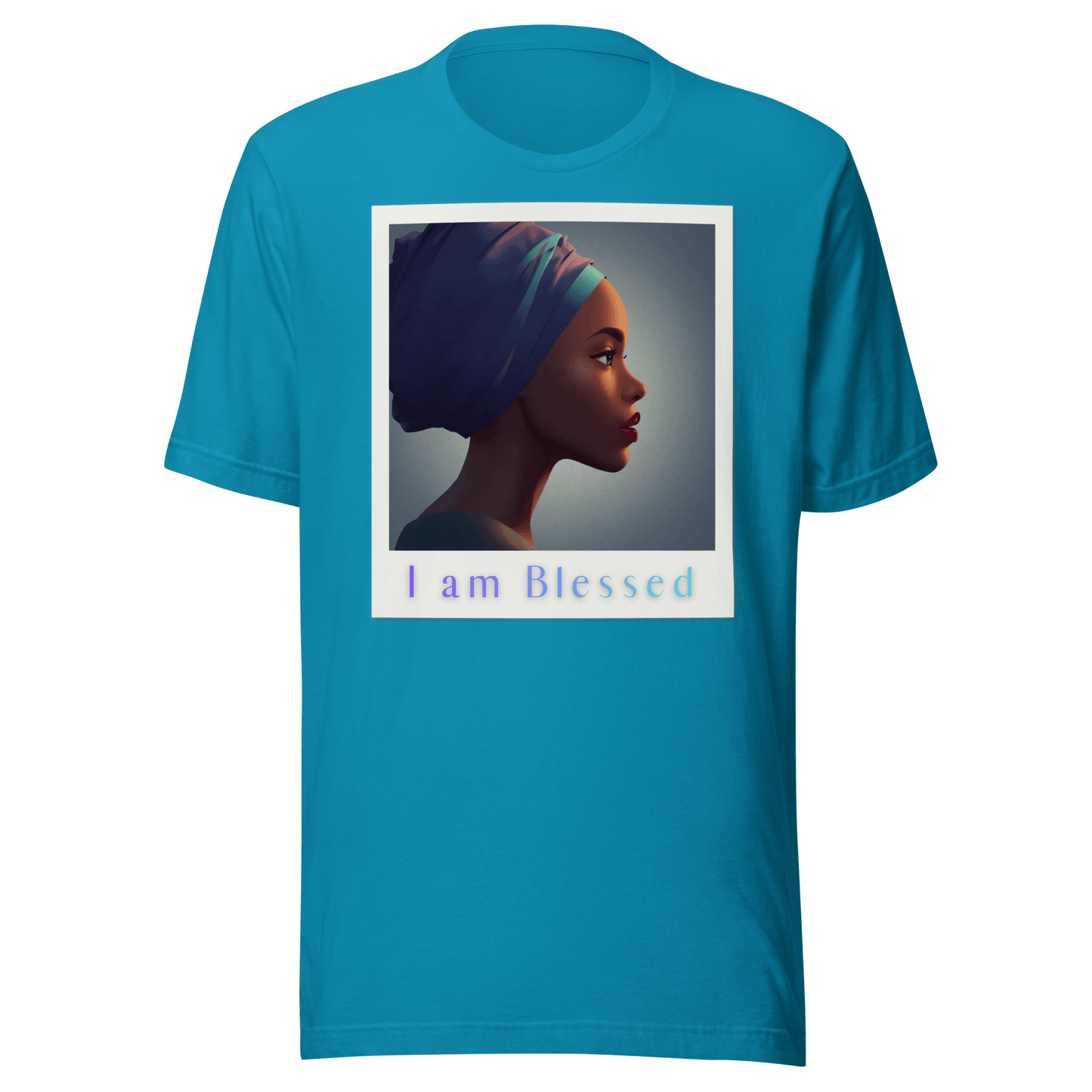 I Am Blessed by YHWH – Sapphire Serenity Polaroid Tee - L - YAH - onT-Shirt
