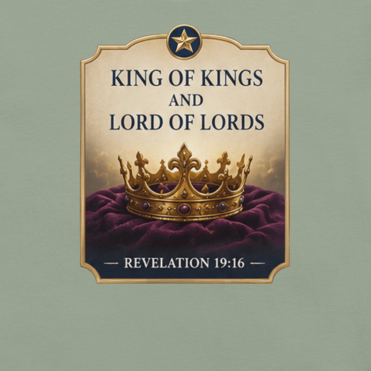 Faith-inspired King of Kings and Lord of Lords T-shirt featuring a royal crown design inspired by Revelation 19:16