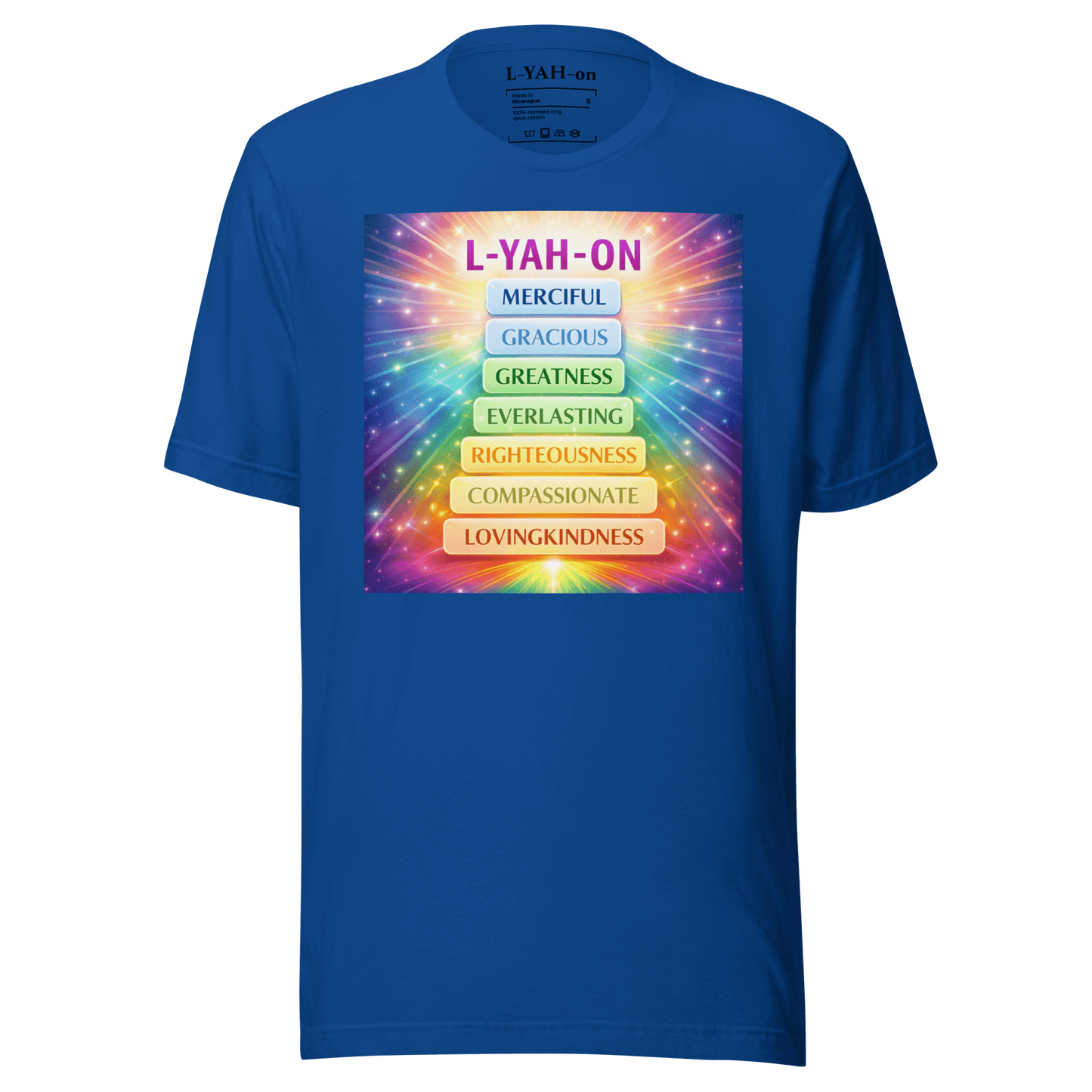 Blue t-shirt - L-YAH-on Attributes T-Shirt - faith-based lifestyle