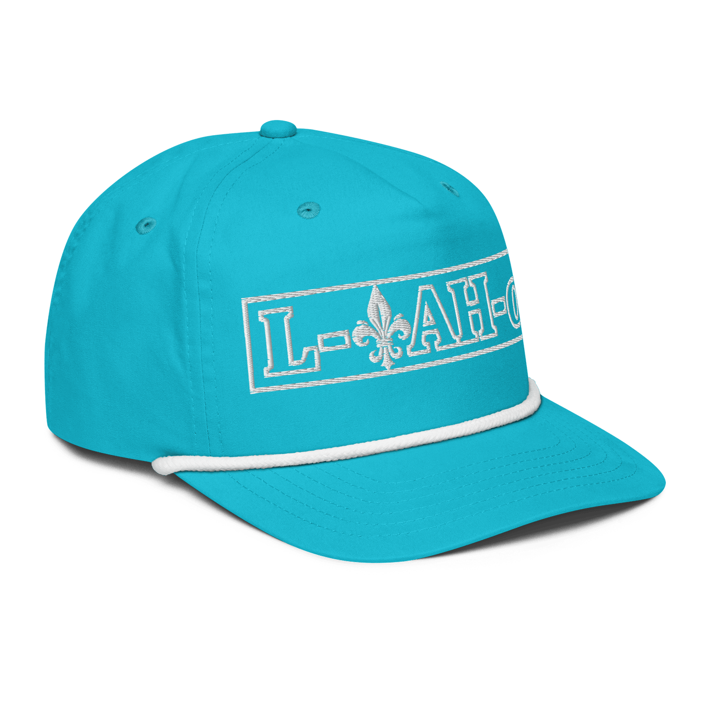 L - YAH - on Turquoise Principality Cap - L - YAH - on Snapback Hat
