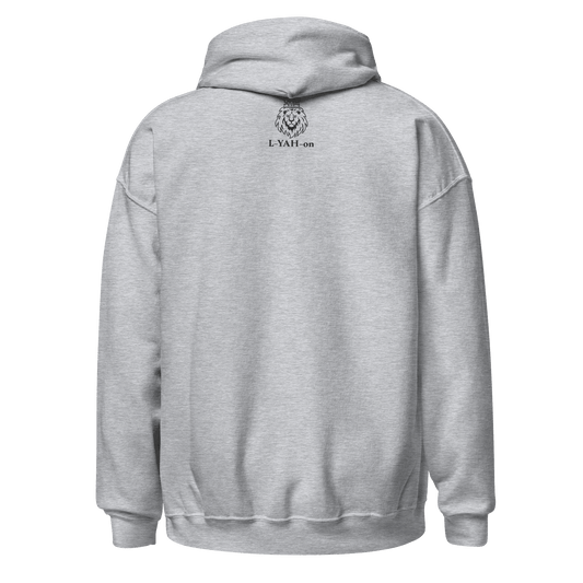 Gray hoodie with a logo on the back - faith-based lifetstyle