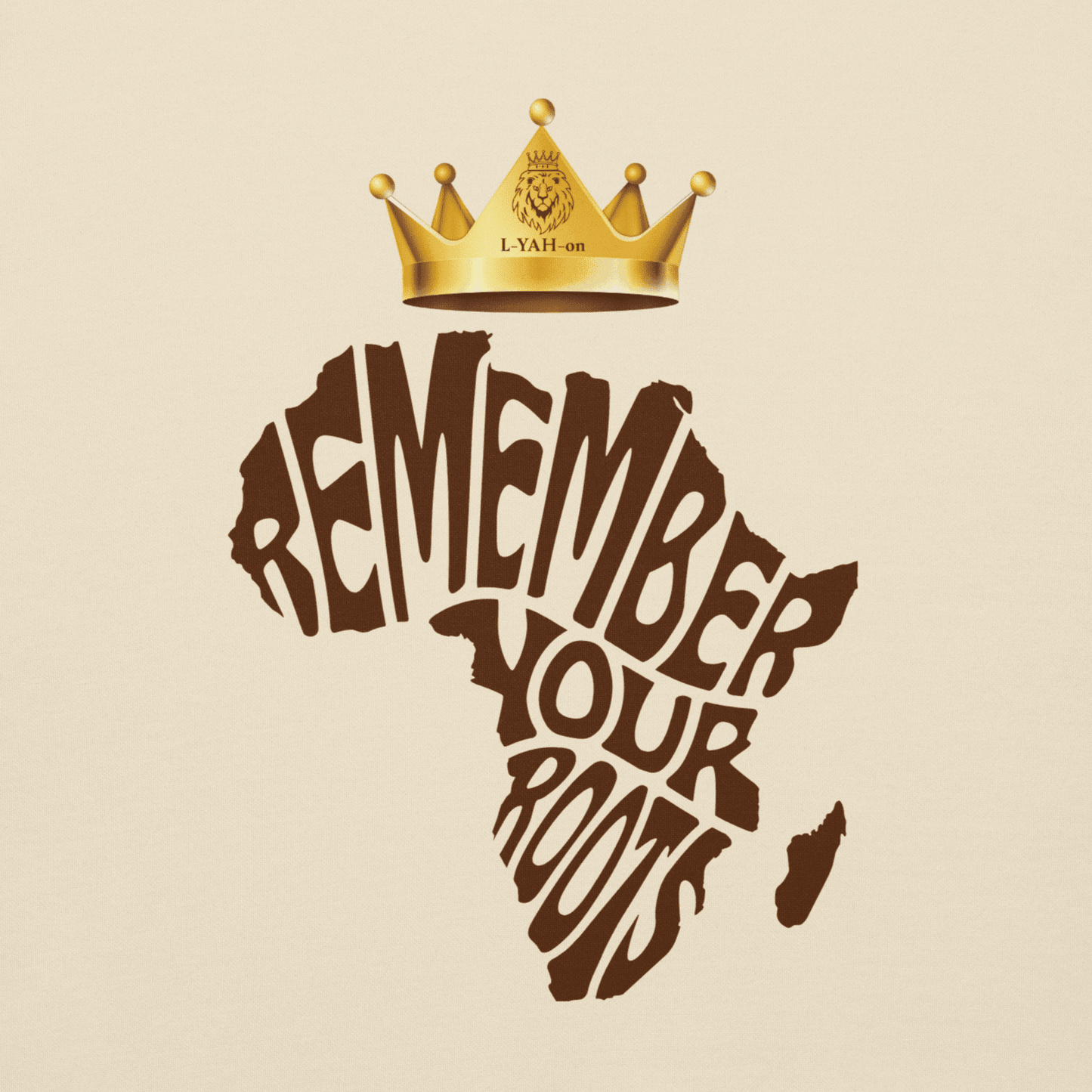 Map of Africa with 'Remember Your Roots' text and a gold crown on a beige background