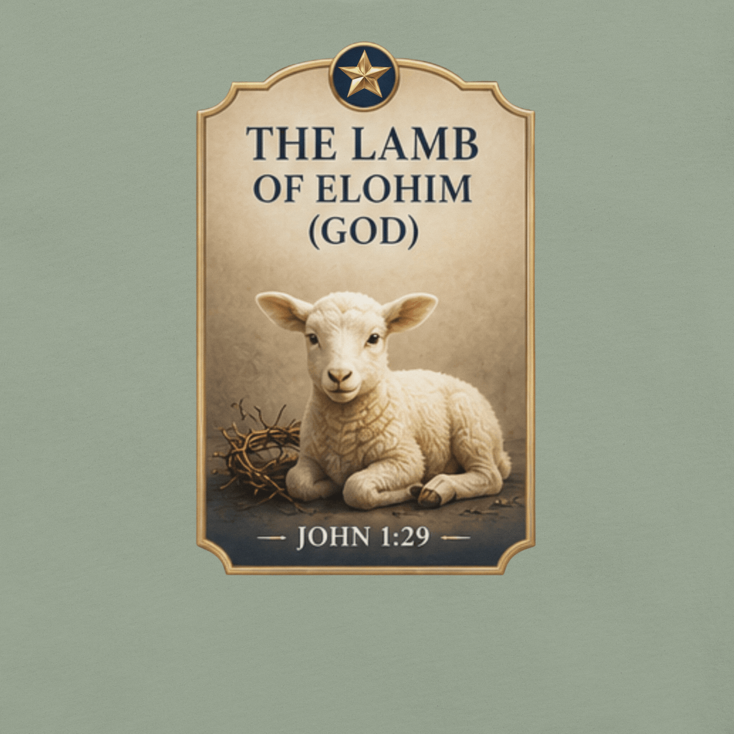 Faith-inspired The Lamb of Elohim T-shirt featuring a peaceful lamb design inspired by John 1:29