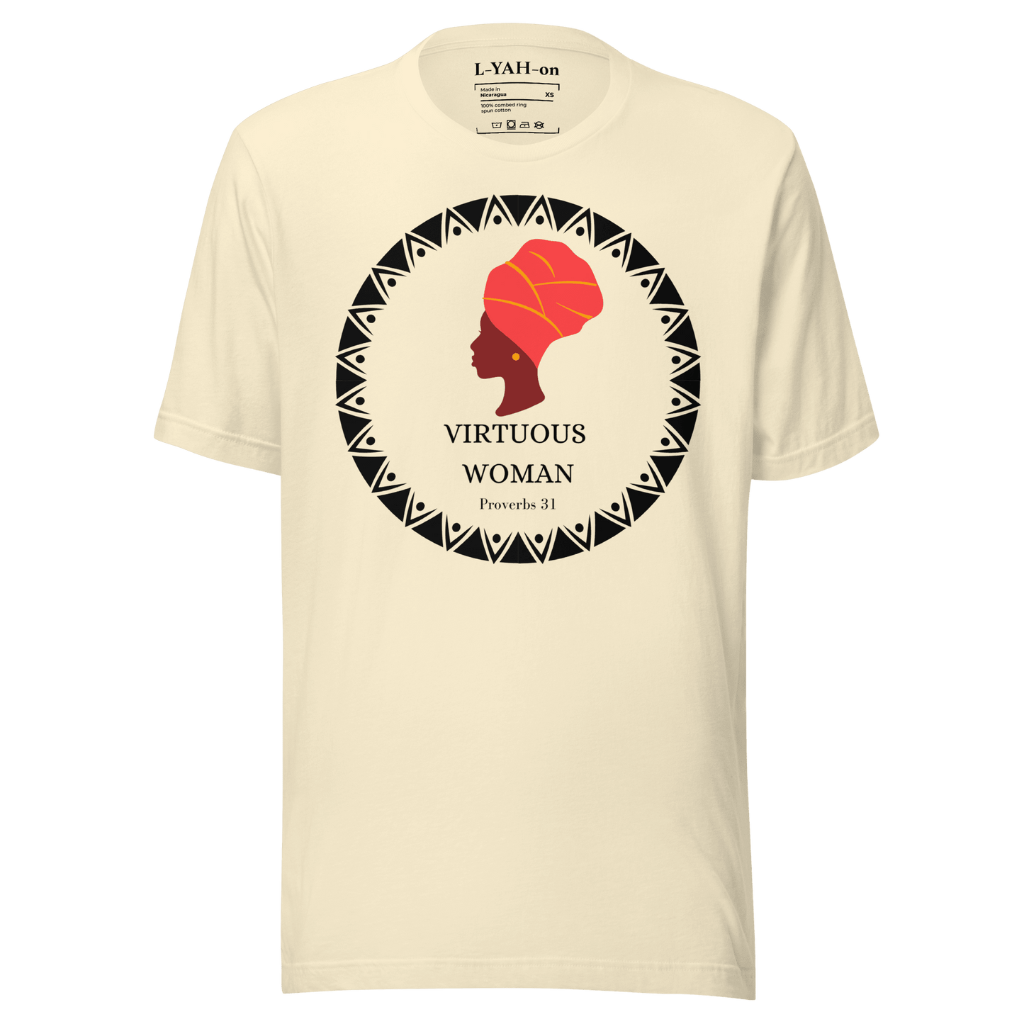 scripture t-shirt with 'Virtuous Woman' graphic design - faith-based online store