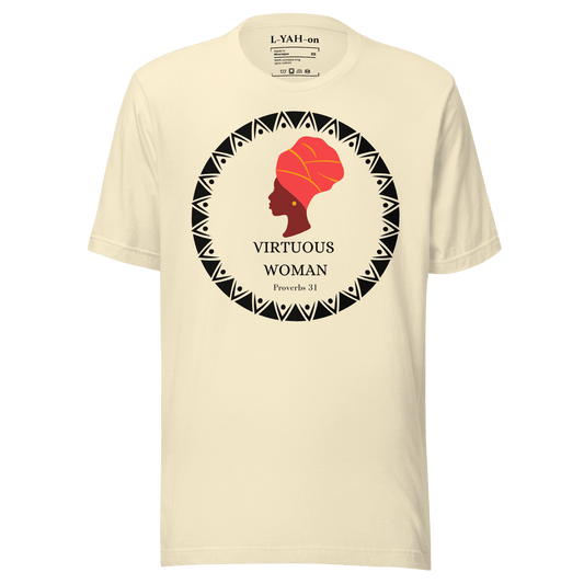 scripture t-shirt with 'Virtuous Woman' graphic design - faith-based online store
