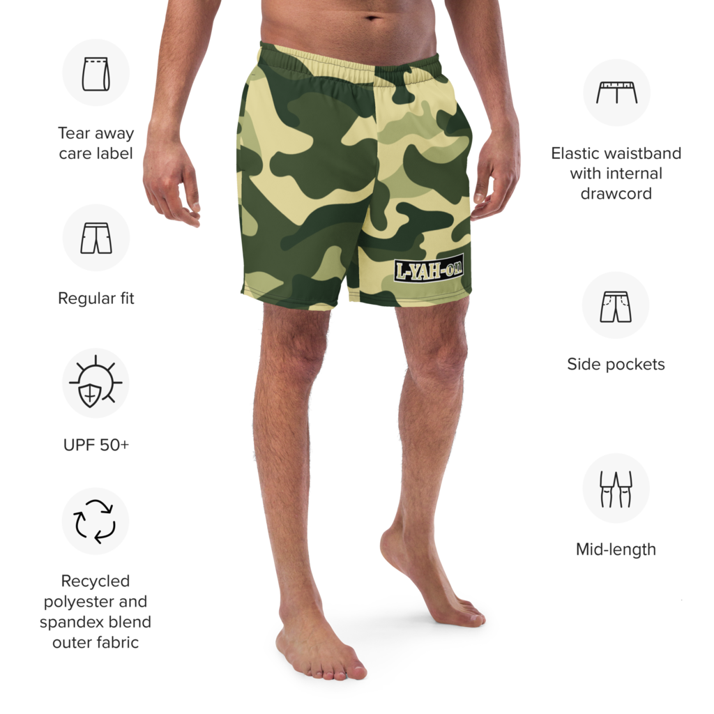 L-YAH-on Green Camo Men's Swim Trunks