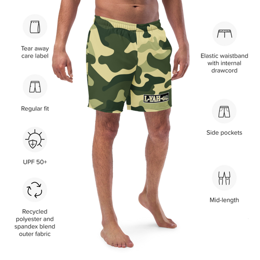 L-YAH-on Green Camo Men's Swim Trunks