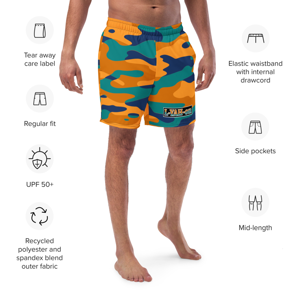 L-YAH-on Orange Camo Men's Swim Trunks