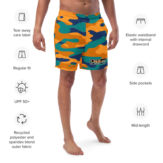 L-YAH-on Orange Camo Men's Swim Trunks