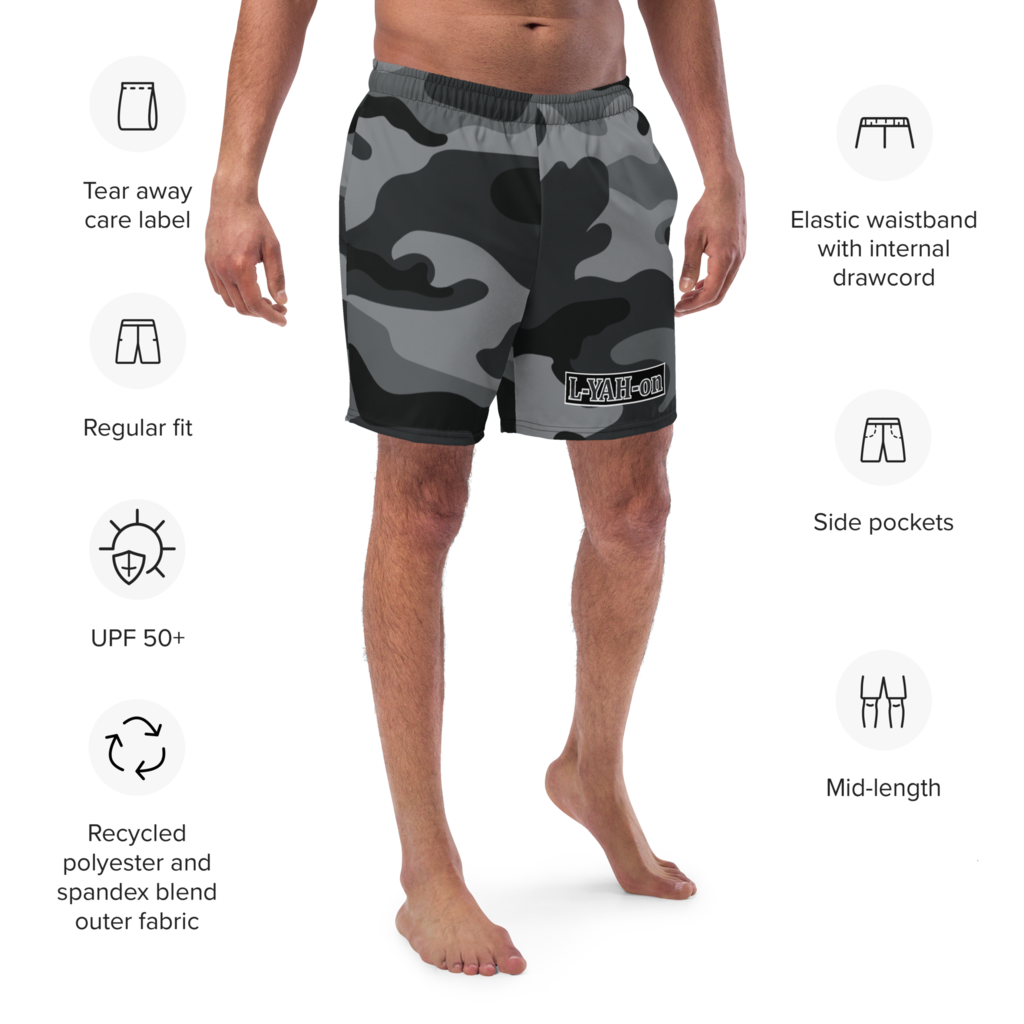 L-YAH-on Grey Camo Men's Swim Trunks