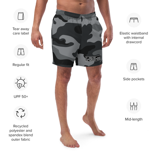 L-YAH-on Grey Camo Men's Swim Trunks
