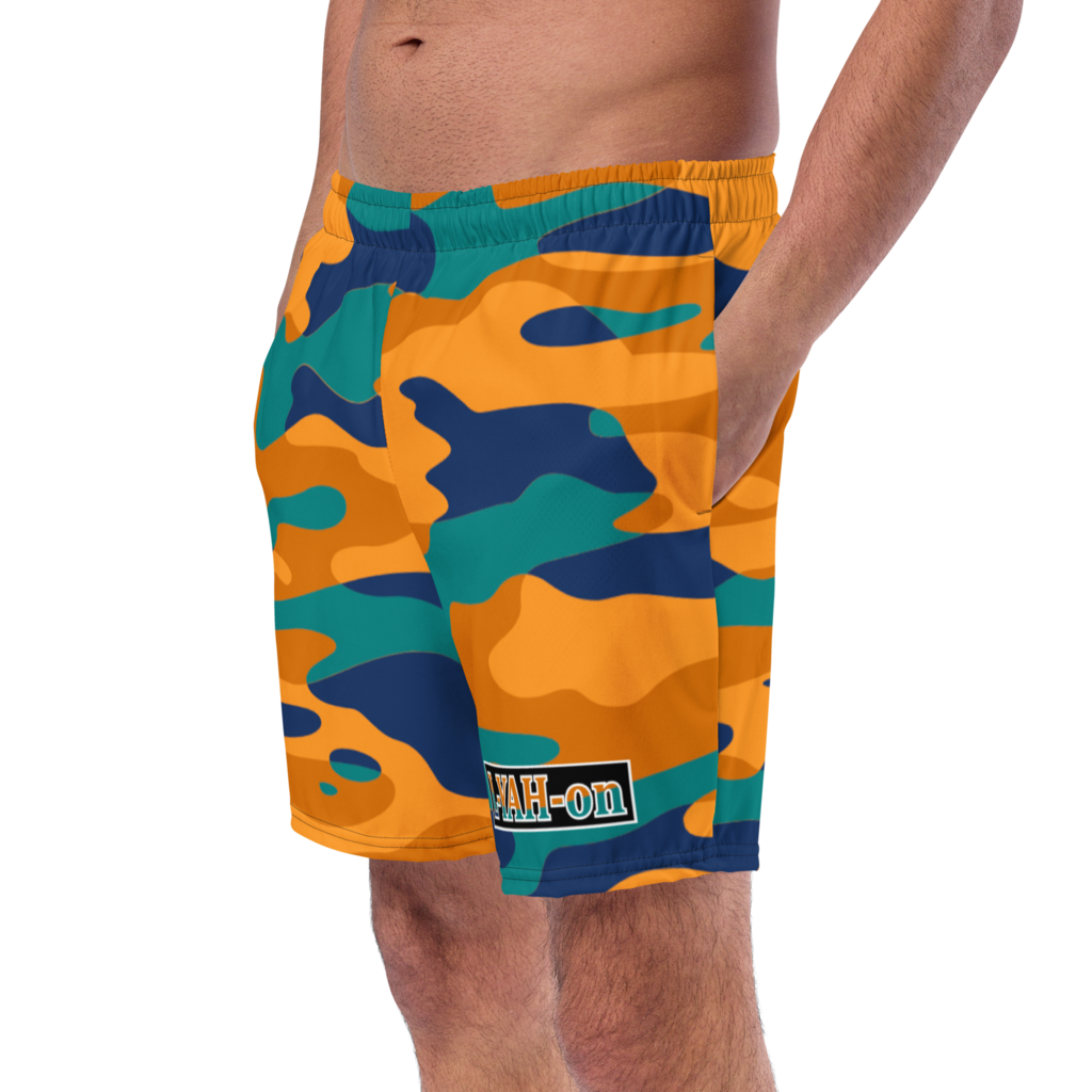 L-YAH-on Orange Camo Men's Swim Trunks