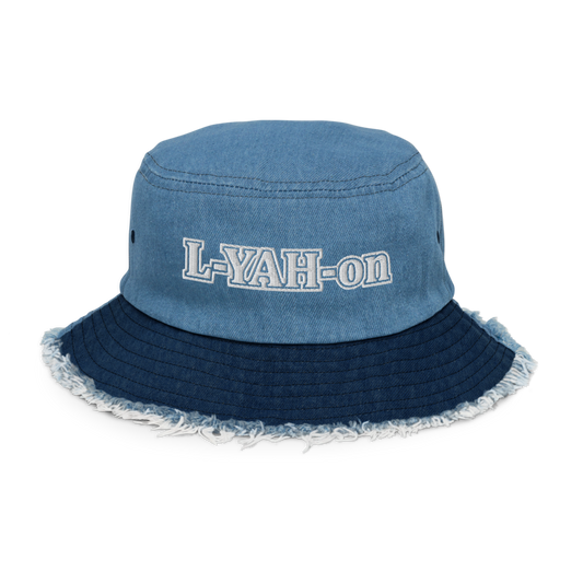 L-YAH-on Distressed Denim Bucket Hat