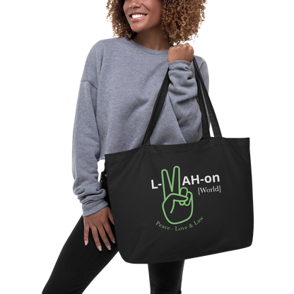 L-YAH-on & Peace Large Eco-Friendly Tote Bag