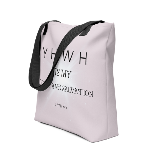 White tote bag with black strap