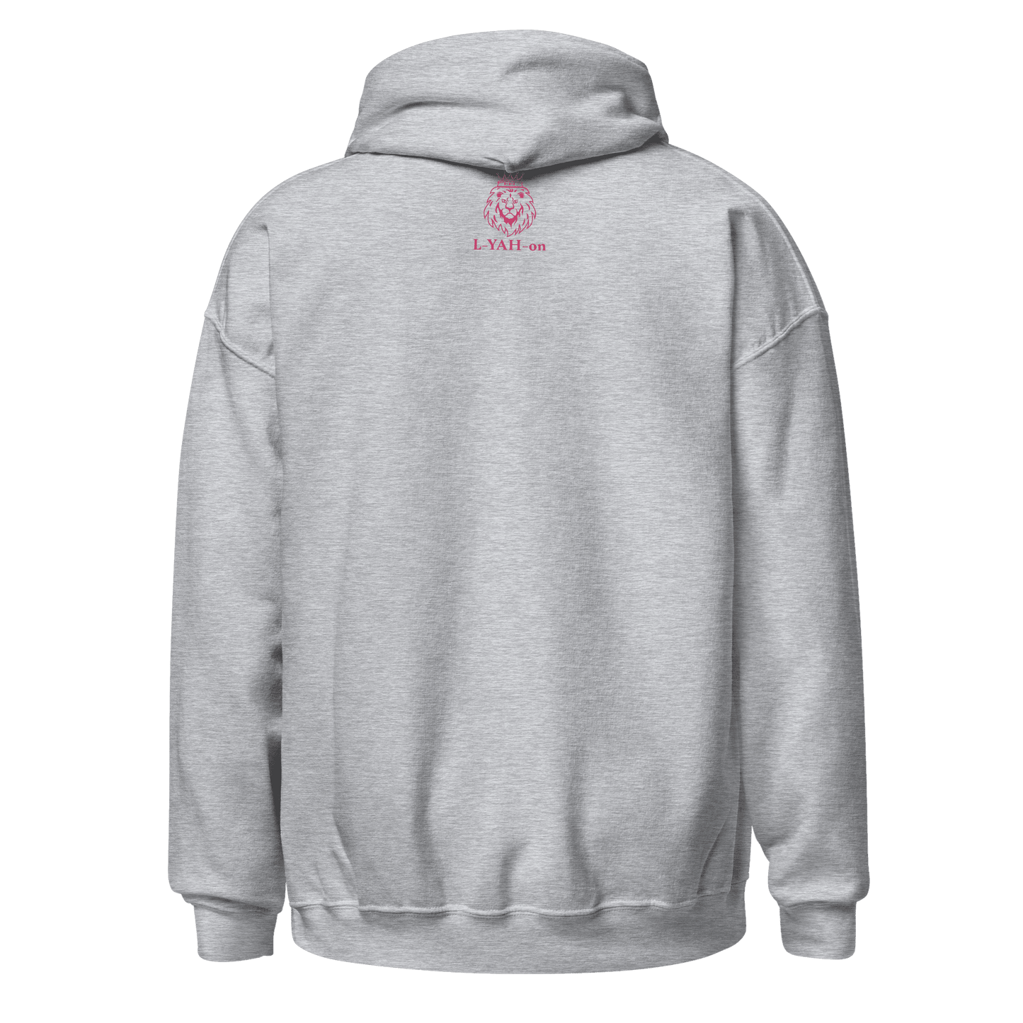Gray hoodie with a logo on the back 