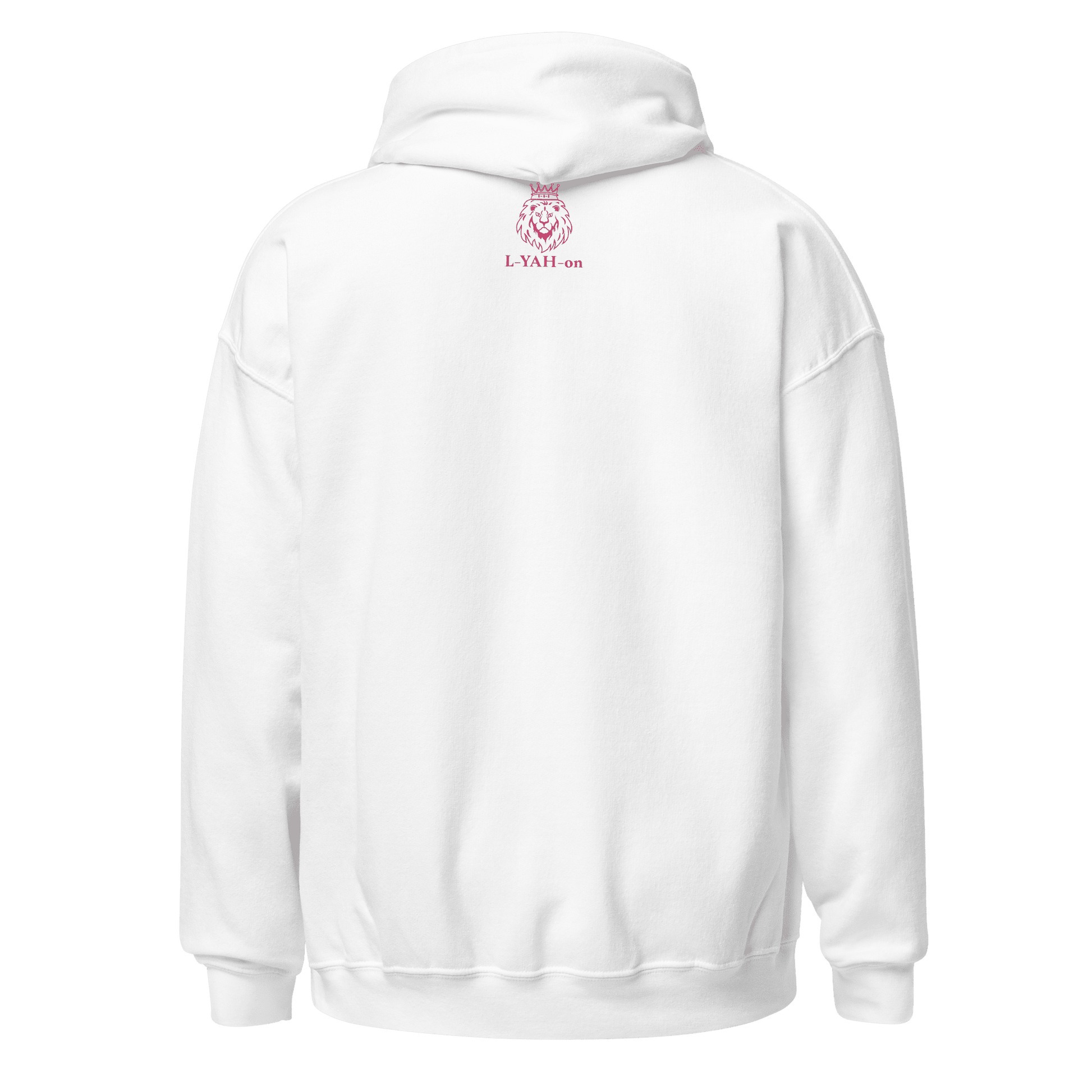 White hoodie with a logo on the back 