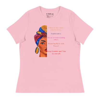 A black t-shirt featuring a graphic print of a woman's profile with a colorful head-wrap  - faith-driven lifestyle