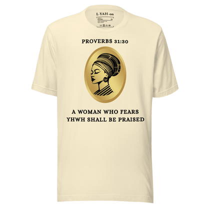 faith, strength, and divine femininity with this statement tee inspired by Proverbs 31:30 - clothing that reflects your faith