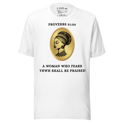 faith, strength, and divine femininity with this statement tee inspired by Proverbs 31:30 - clothing that reflects your faith