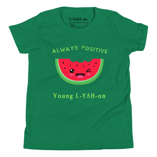 Green t-shirt with a smiling watermelon graphic
