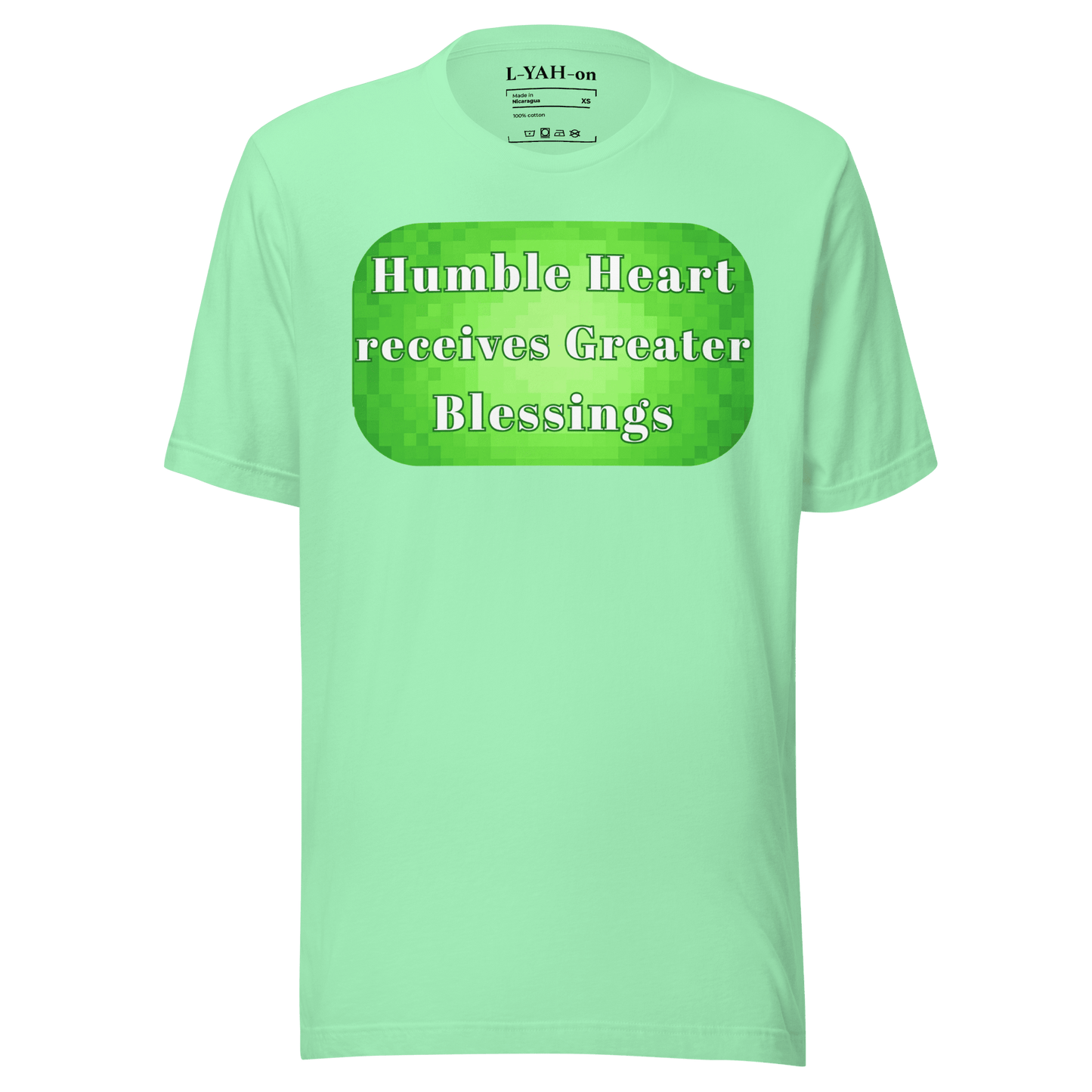 Light green t-shirt with motivational quote on a solid green background