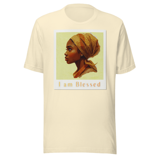 I Am Blessed by YHWH – Golden Glow Polaroid Tee - L - YAH - onT-Shirt