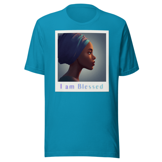 I Am Blessed by YHWH – Sapphire Serenity Polaroid Tee - L - YAH - onT-Shirt