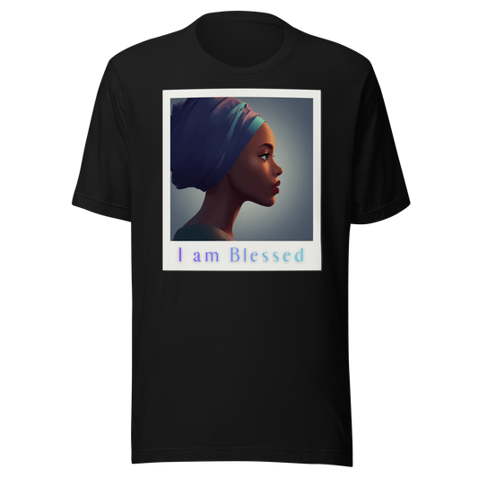 I Am Blessed by YHWH – Sapphire Serenity Polaroid Tee - L - YAH - onT-Shirt