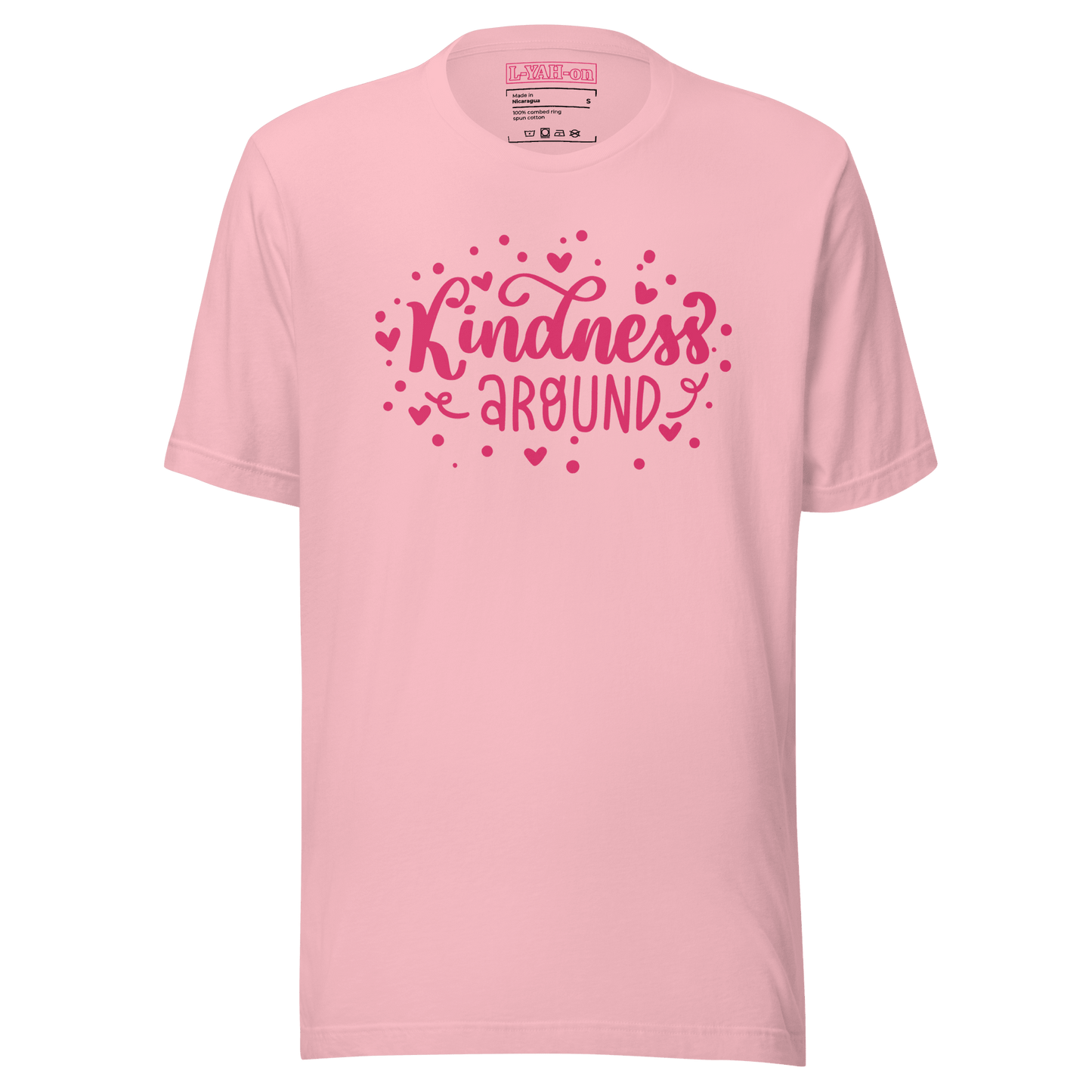 pink t-shirt with the text Kindness around
