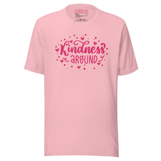pink t-shirt with the text Kindness around