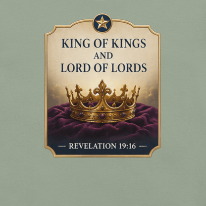 Faith-inspired King of Kings and Lord of Lords T-shirt featuring a royal crown design inspired by Revelation 19:16