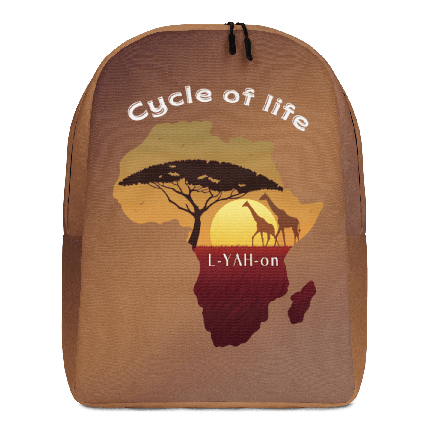 Backpack with 'Cycle of life' and 'L-YAH-on' design