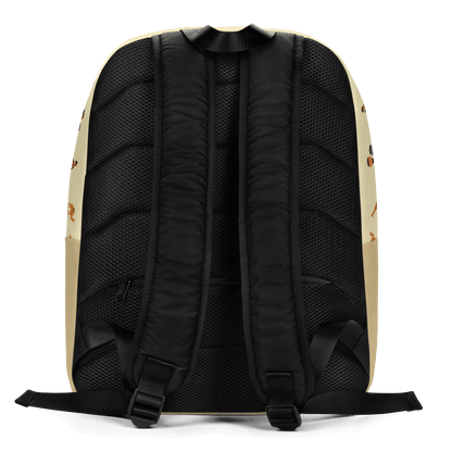 Back view of a beige backpack with black straps 