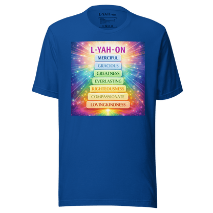 Blue t-shirt - L-YAH-on Attributes T-Shirt - faith-based lifestyle