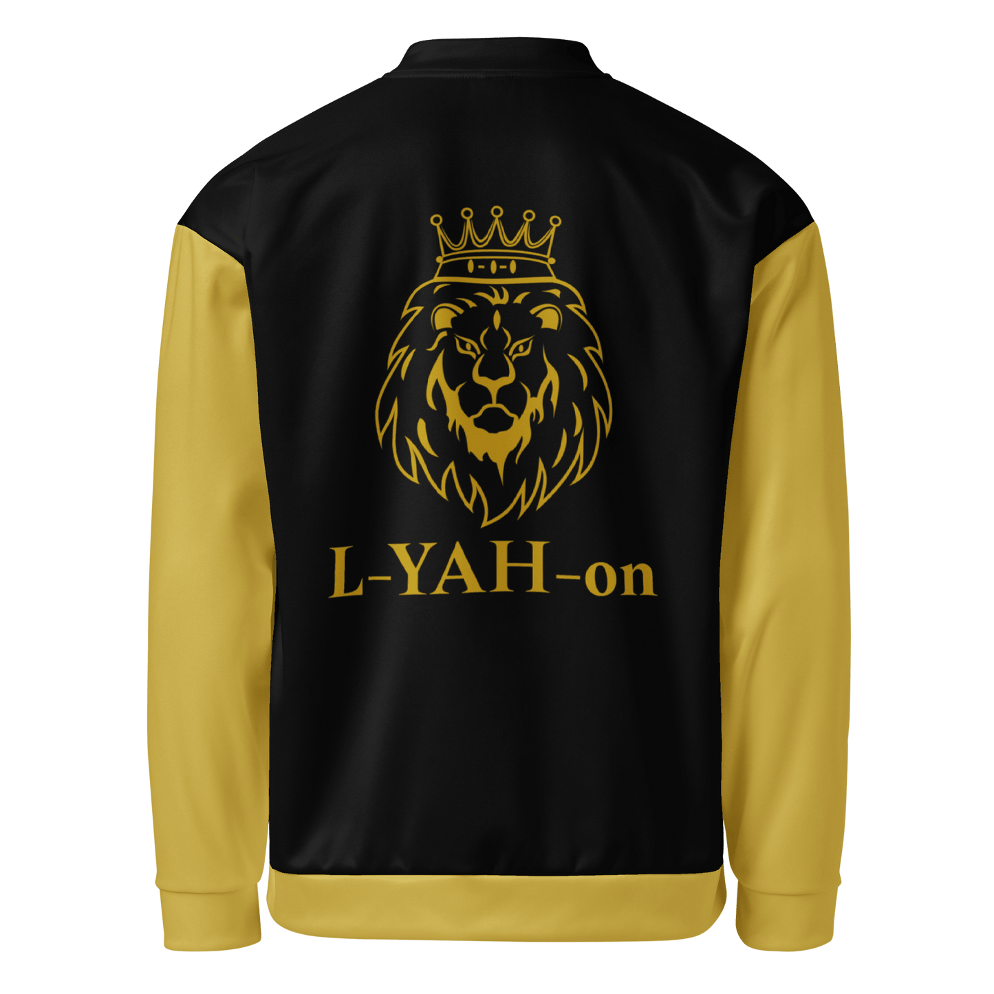 Black and yellow jacket with a lion emblem and 'L-YAH-on' text on the back.