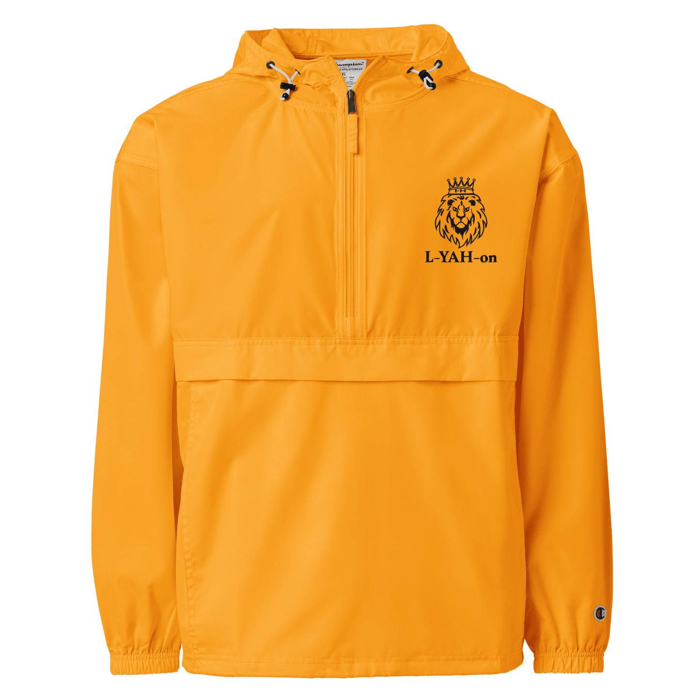 Orange jacket with a lion emblem and text - windbreaker - faith-based online store