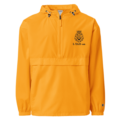 Orange jacket with a lion emblem and text - windbreaker - faith-based online store