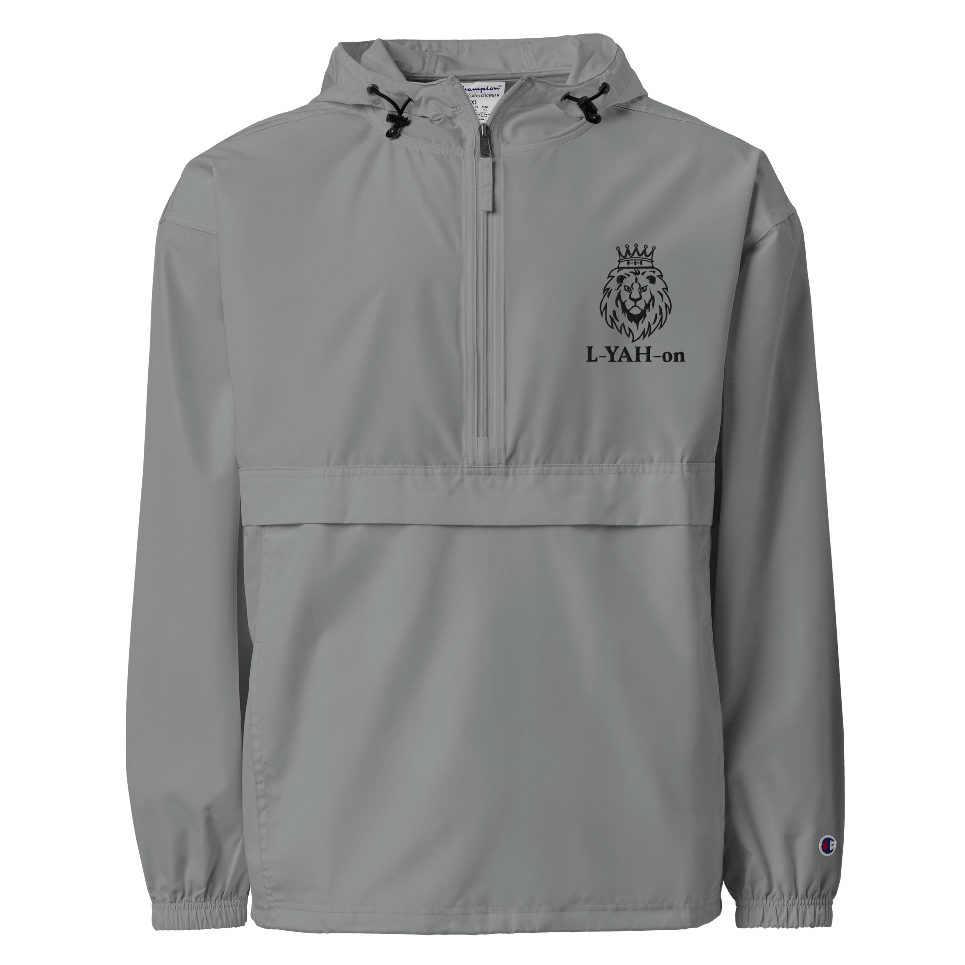 Gray jacket with a brand logo on a white background
