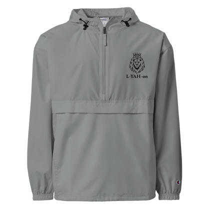 Gray jacket with a brand logo on a white background