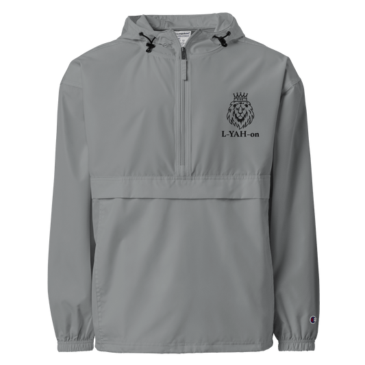 Gray jacket with a brand logo on a white background