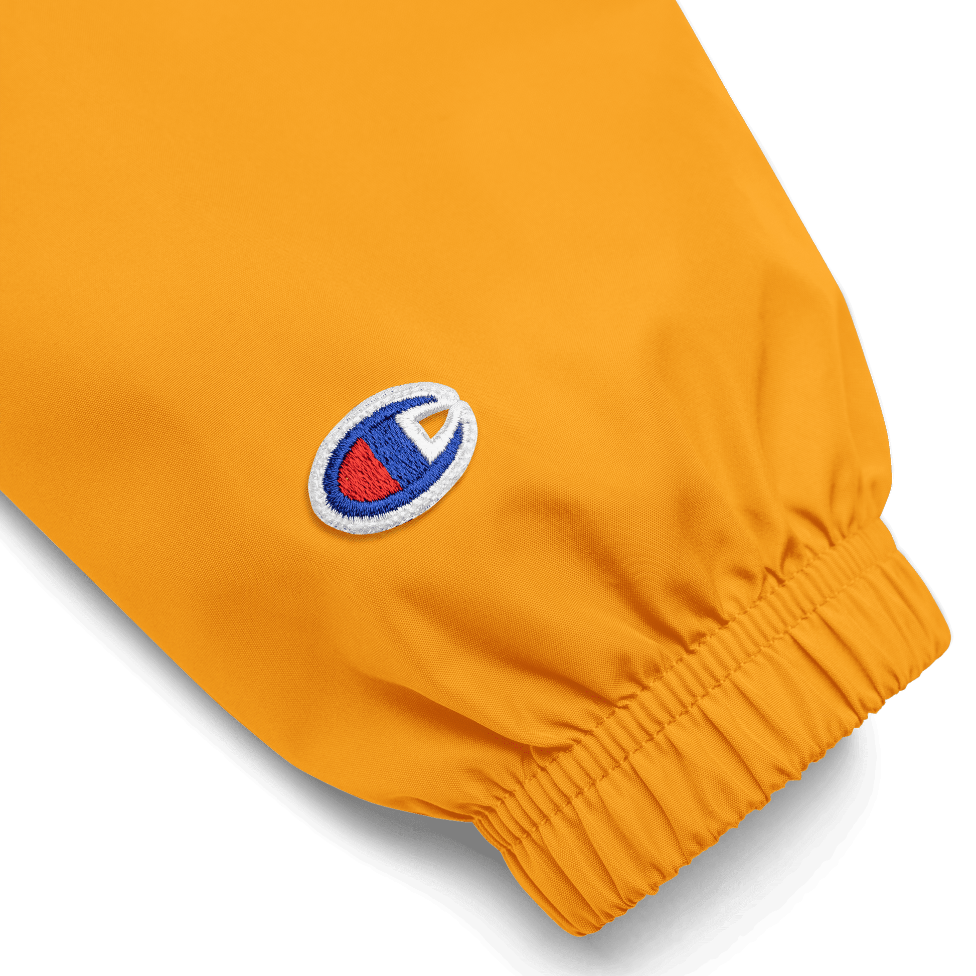 Close-up of a yellow jacket with a brand logo - windbreaker