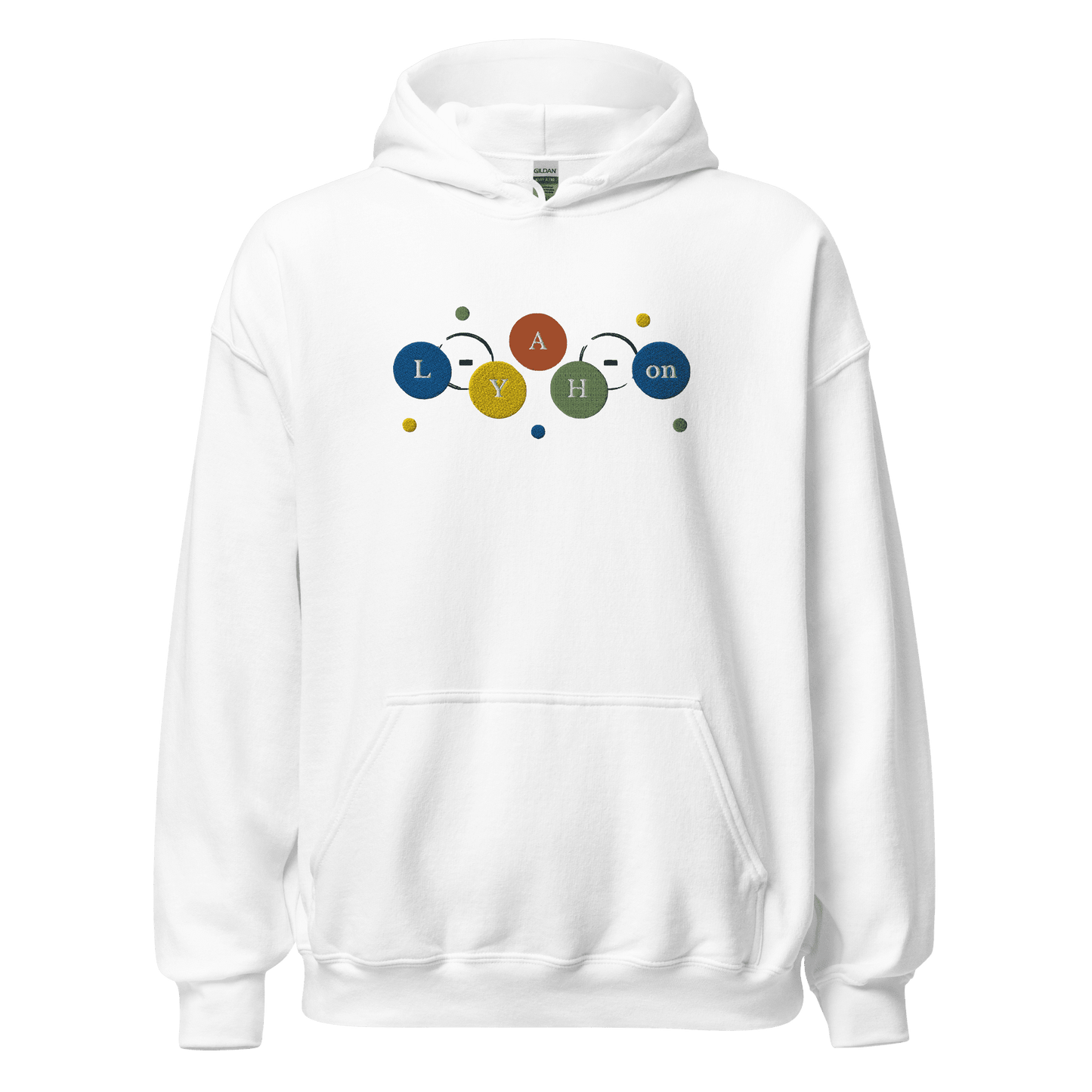 White hoodie with colorful design 