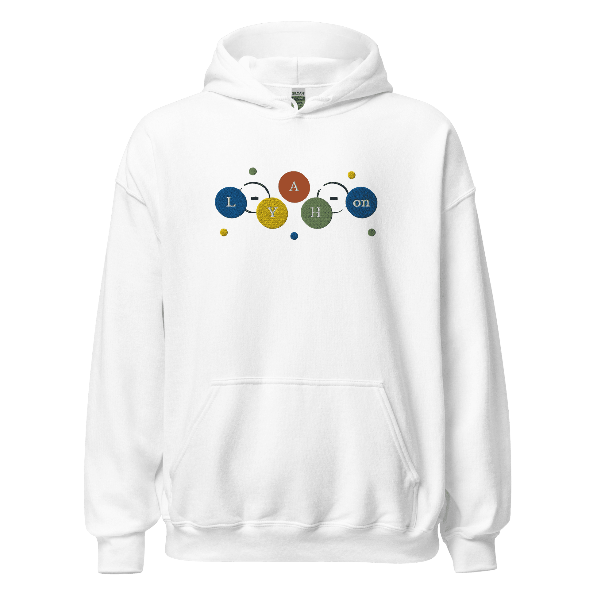 White hoodie with colorful design 