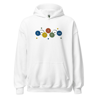 White hoodie with colorful design 