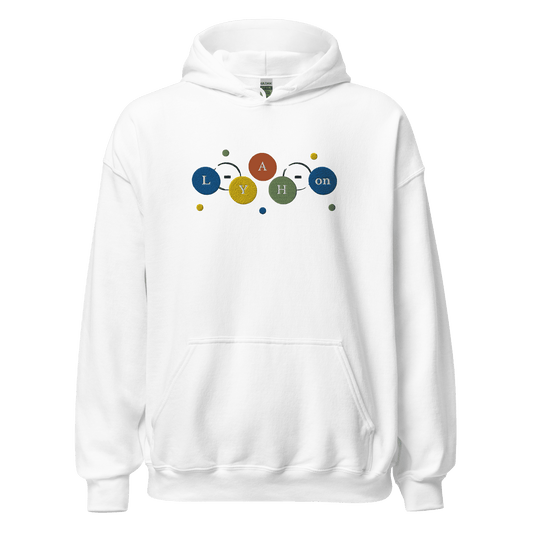 White hoodie with colorful design 