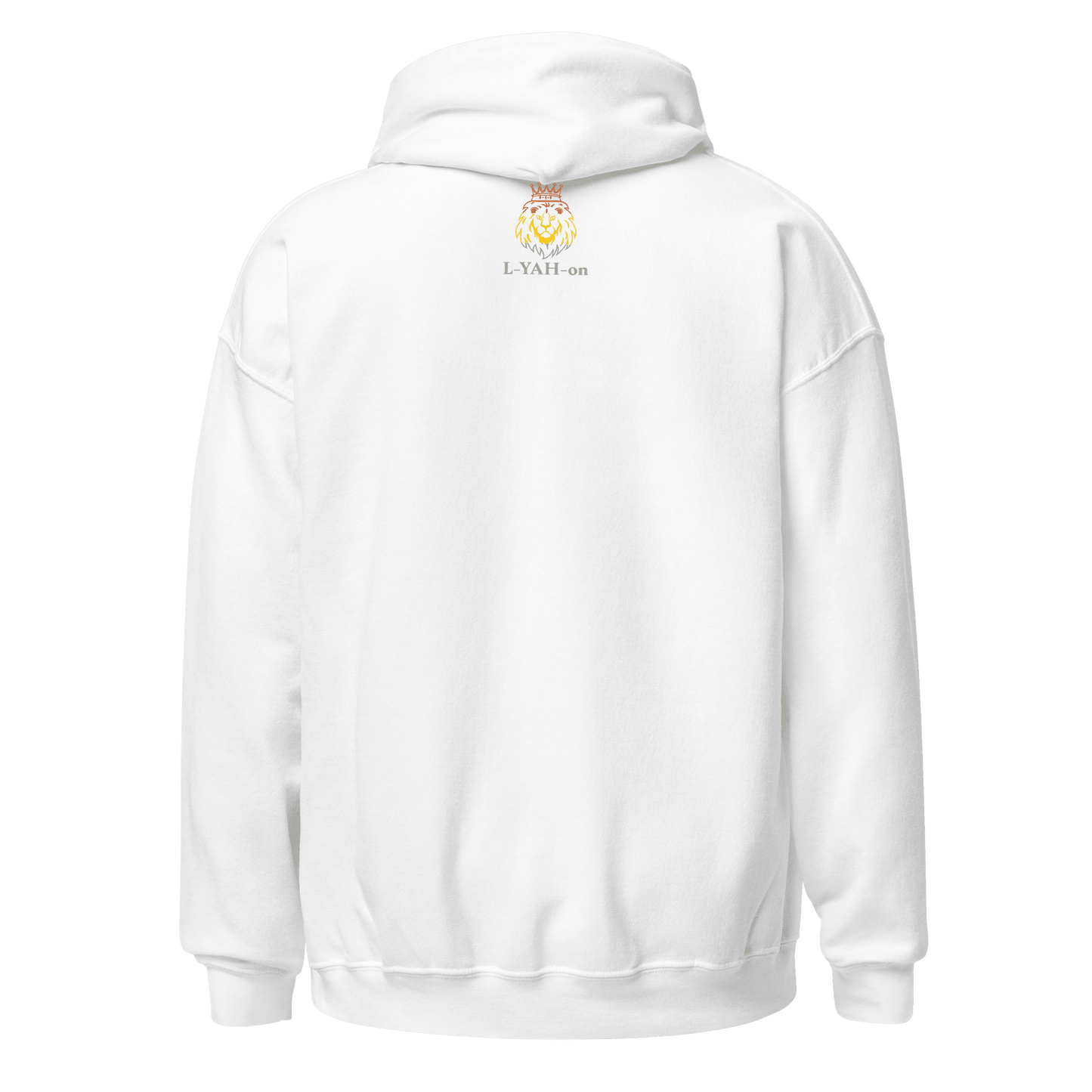 White hoodie with a logo on the back 