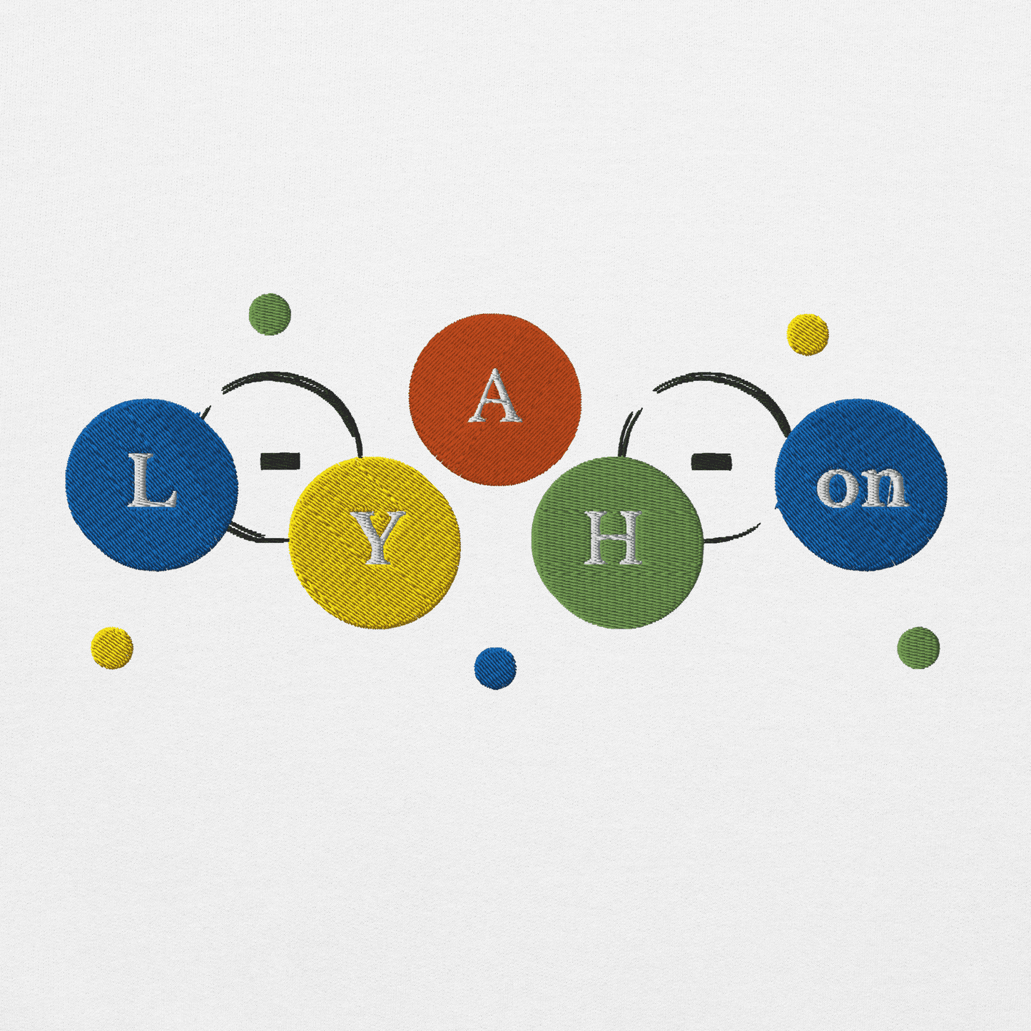 Colorful circular letters spelling 'L-Y-H-A-N' on a white background