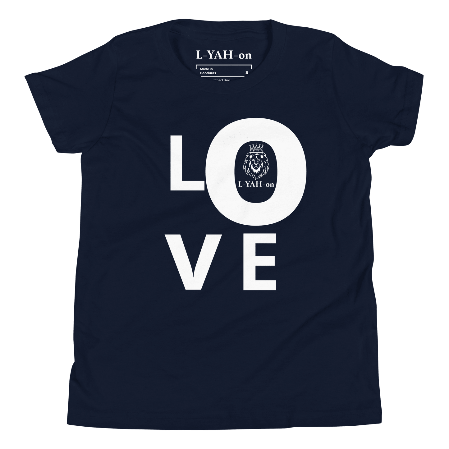 Navy t-shirt with 'LOVE' printed in white - inspirational tee