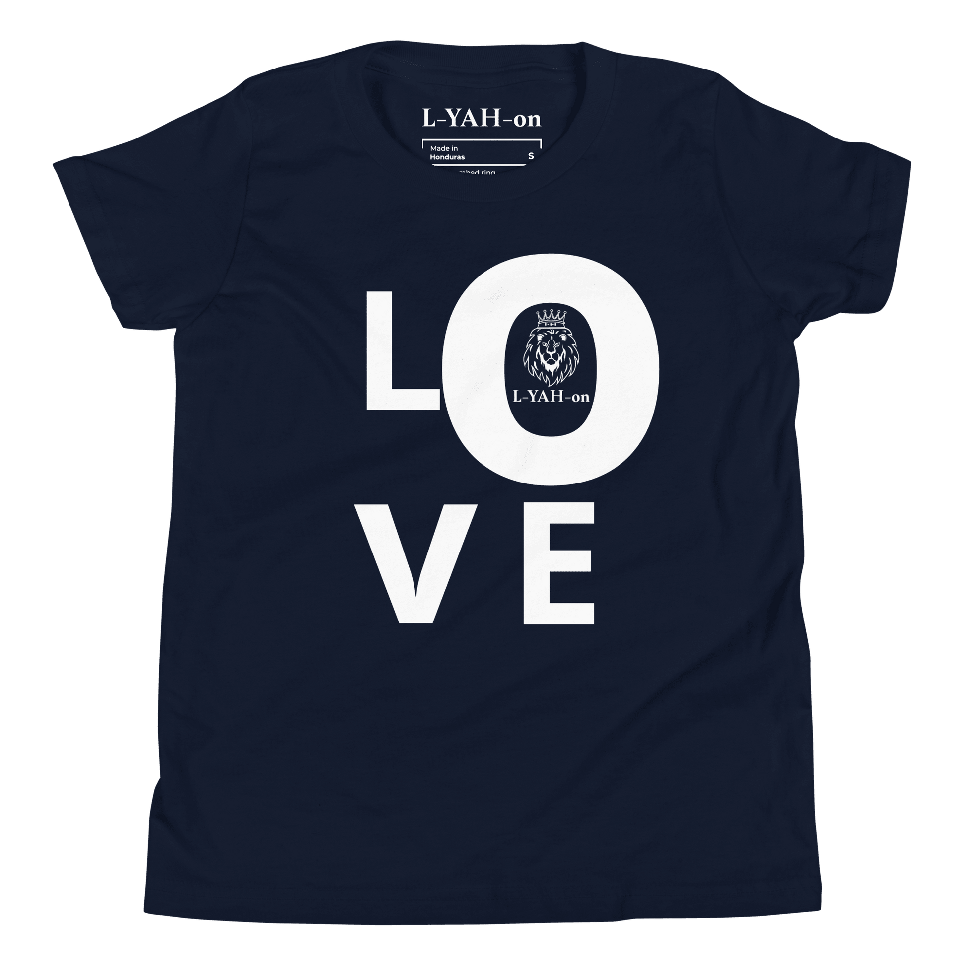Navy t-shirt with 'LOVE' printed in white - inspirational tee